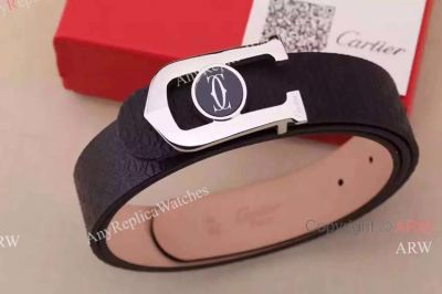 Replica Cartier Solid Steel buckle with Black Leather Belt